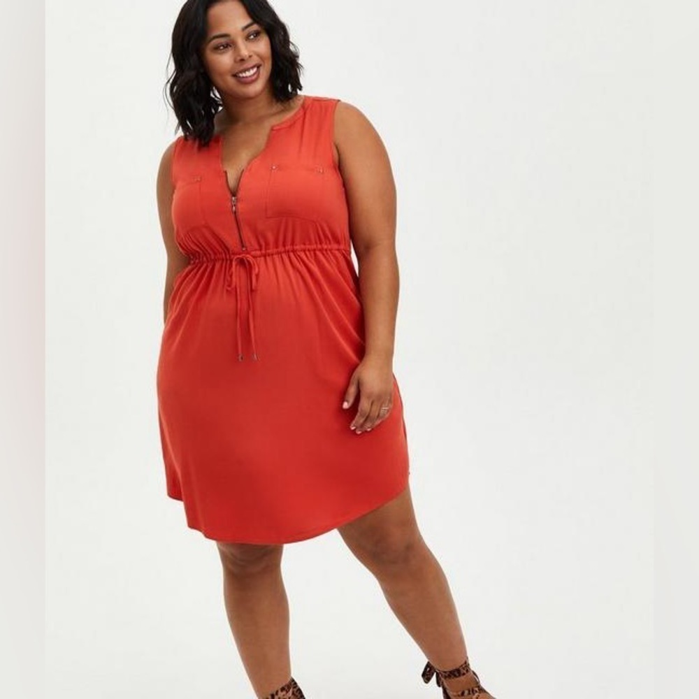 Torrid Mini Challis Zip-Front Shirt Dress in Rust 4X Essential Staple